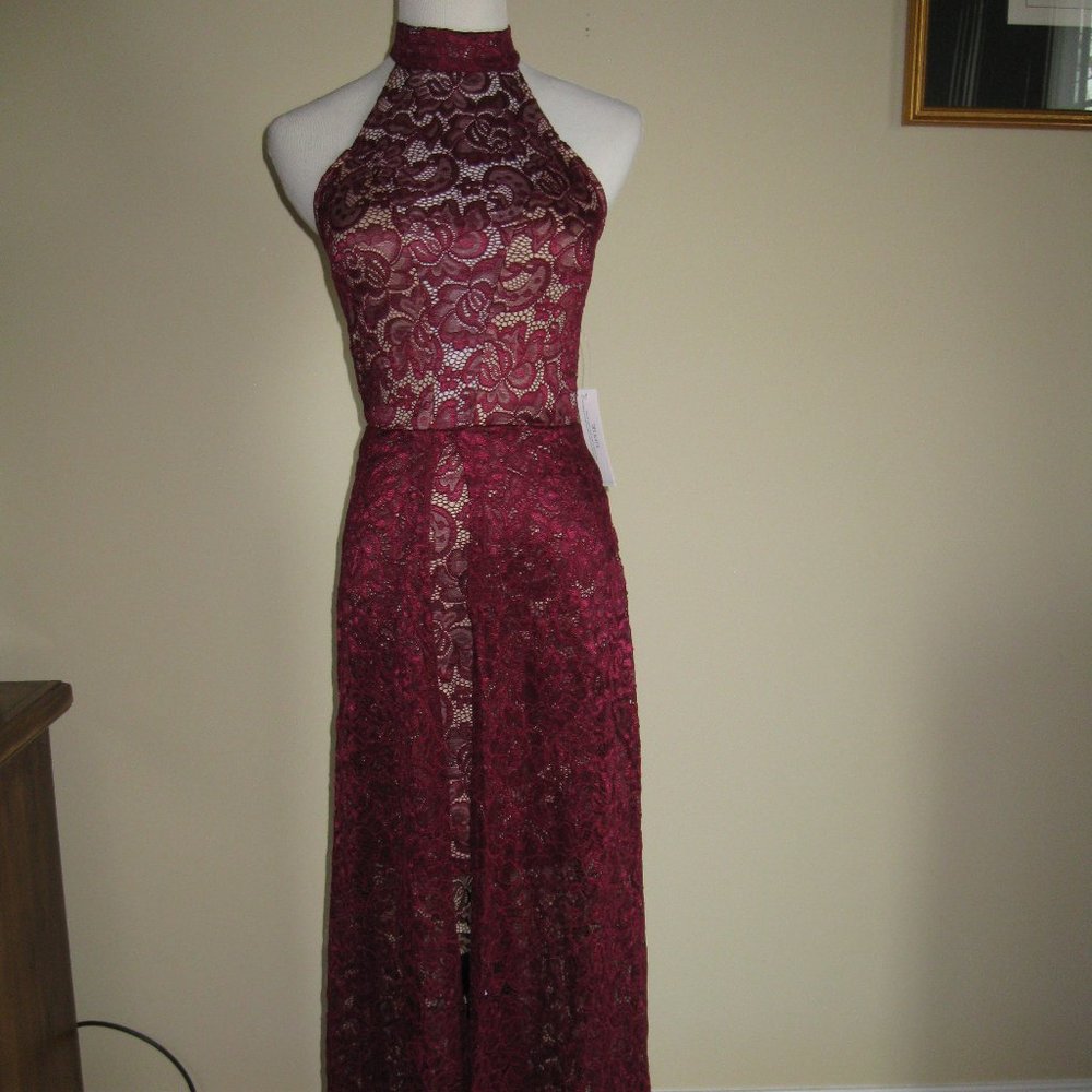 Venus Women size XS Burgundy High Low Lace Dress choker halter neck - new tags